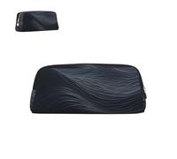 Pencil Case Leather Deep Black Waves with Zipper Portable Aesthetic Pen Pouch Waterproof Cute Pen Bag for Office