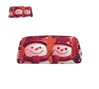 Pencil Case Leather Two Snowmen Together with Zipper Portable Aesthetic Pen Pouch Waterproof Cute Pen Bag for Office