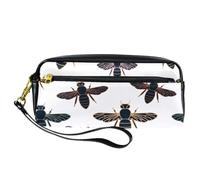 Pencil Case, Line-Colored Bumble Bee Pen Bag Pouch PU Leather Stationery Pouch with Zipper for Boys Girls School & Office Supplies