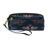 Pencil Case, Line-Colored Bumble Bees on Darkground Pen Bag Pouch PU Leather Stationery Pouch with Zipper for Boys Girls School & Office Supplies