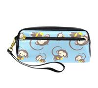 Pencil Case, Little Monkey Holds Banana Pen Bag Pouch PU Leather Stationery Pouch with Zipper for Boys Girls School & Office Supplies