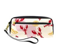 Pencil Case, Lobster with Lemon on Pink and Pastel Yellow Pen Bag Pouch PU Leather Stationery Pouch with Zipper for Boys Girls School & Office Supplies