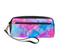 Pencil Case, Luxury Mixed Color Ink Texture Pen Bag Pouch PU Leather Stationery Pouch with Zipper for Boys Girls School & Office Supplies