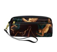 Pencil Case, Monkey Hanging on The Jungle Pen Bag Pouch PU Leather Stationery Pouch with Zipper for Boys Girls School & Office Supplies