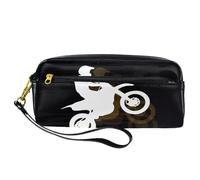 Pencil Case, Motocross Drivers Silhouette Pen Bag Pouch PU Leather Stationery Pouch with Zipper for Boys Girls School & Office Supplies
