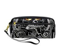 Pencil Case, Motorbike Skeleton Pen Bag Pouch PU Leather Stationery Pouch with Zipper for Boys Girls School & Office Supplies
