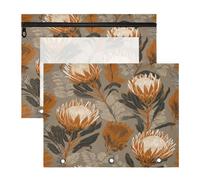 Pencil Case Multi-Purpose 3 Hole Pocket for 3 Ringing Binder 2 Pack Teacher Storing School Students Teacher Supplies Flower Africa King Protea Fern Tan