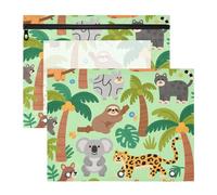 Pencil Case Multi-Purpose 3 Hole Pocket for A4 Paper Letter 2 Pack Teacher Classroom Supplies Green Safari Animal Tree