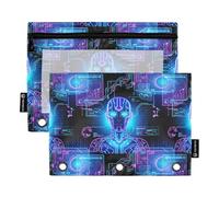 Pencil Case Multi-Purpose Storage Bag for 3 Ringing Binder 2 Pack Students College Supplies Cyber Bots