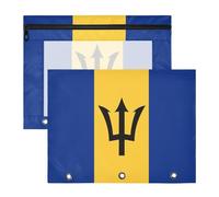 Pencil Case Multifunctional Plastic File Briefcase A4 Letter 2 Pieces for Students School Supplies Teachers Flag Barbados