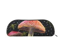 Pencil Case Mushroom Leather Pencil Pouch Portable Stationery Organizer Pencil Holder Makeup Bag with Zipper Closure