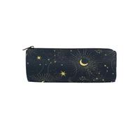 Pencil Case Mystical Moon Plants Stars，Pencil Holder Zipper Canvas Pen Box Pouch Storage Box Black Cosmetic Stationery Bag for Student School Office