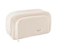 Pencil Case Organizer - Fabric Stationery Bag | 8.27 Inch Multilayer Storage Bag with Large Capacity and 3 Compartments | Ideal for School and Student Travel Work, Cream Colored, Please refer to the