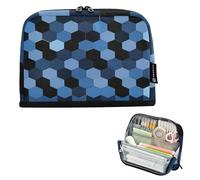 Pencil Case Organizer Large Capacity Make Up Bags Large for Men Elementary Hexagonal Honeycomb Blue