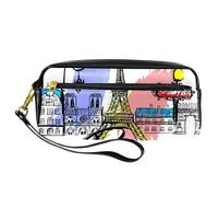 Pencil Case, Paris Eiffel Tower and City Buildings Pen Bag Pouch PU Leather Stationery Pouch with Zipper for Boys Girls School & Office Supplies