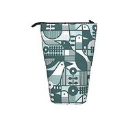 Pencil Case Pine and Mint Birds Throw Pillow Geometric Stationery Organizer with Zipper Telescopic Pencil Case Portable Stationery Organizer Box, for Adults, Teen, Boys