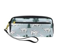 Pencil Case, Polar Bears and Cubs Family Pen Bag Pouch PU Leather Stationery Pouch with Zipper for Boys Girls School & Office Supplies