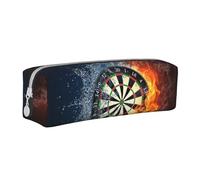 Pencil Case Portable Cylindrical Pencil Pouch with Zipper Leather Cosmetic Pouch Bag,Dart Board Target Ice Fire