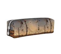 Pencil Case Portable Cylindrical Pencil Pouch with Zipper Leather Cosmetic Pouch Bag,Pumpkins and Bats On The Farm