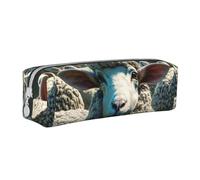 Pencil Case Portable Cylindrical Pencil Pouch with Zipper Leather Cosmetic Pouch Bag,Sheep On The Grass