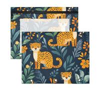 Pencil Case Portable Pen Holder Case for A4 Paper Letter 2 Pack Students Class Cute Jungle Leopard Green
