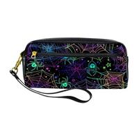 Pencil Case, Psychedelic Spider Web Pen Bag Pouch PU Leather Stationery Pouch with Zipper for Boys Girls School & Office Supplies