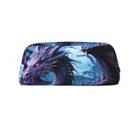 Pencil Case Purple Dragon Purple Moon Leather Pencil Pouch Portable Stationery Organizer Pencil Holder Makeup Bag with Zipper Closure
