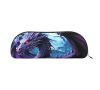 Pencil Case Purple Dragon Purple Moon Leather Pencil Pouch Portable Stationery Organizer Pencil Holder Makeup Bag with Zipper Closure