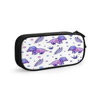 Pencil Case Purple Triceratops Dinosaur, Big Capacity Large Pouch Pen Holder School Supplies Stationery Storage Organizer for Office Student Girls Boys