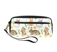 Pencil Case, Rabbits Spring Dandelion Yellow Chrysanthemum Pen Bag Pouch PU Leather Stationery Pouch with Zipper for Boys Girls School & Office Supplies