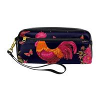 Pencil Case, Red Rooster Butterfly and Peony Pen Bag Pouch PU Leather Stationery Pouch with Zipper for Boys Girls School & Office Supplies
