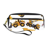 Pencil Case, Road Roller Truck Crane Bulldozer Pen Bag Pouch PU Leather Stationery Pouch with Zipper for Boys Girls School & Office Supplies