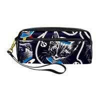 Pencil Case, Sailor Hat Cat with Rope Anchor Pen Bag Pouch PU Leather Stationery Pouch with Zipper for Boys Girls School & Office Supplies