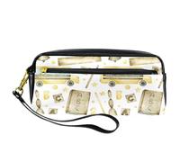 Pencil Case, School Bus Ruler Textbook Pencil and Letters Pen Bag Pouch PU Leather Stationery Pouch with Zipper for Boys Girls School & Office Supplies