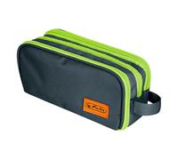 Pencil Case School Cosmetic Bag Herlitz Neon Kiwi - 3 Compartments, Organizer with Flap, Mesh Pocket, Handle, Dark Green/Lime (23,5x11x7,5 cm)