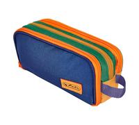 Pencil Case School Cosmetic Bag Herlitz Neon Navy - 3 Compartments, Organizer with Flap, Mesh Pocket, Handle, Navy and Orange (23,5x11x7,5 cm)