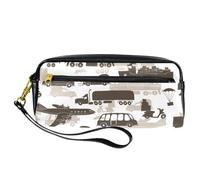Pencil Case, Sea Land and Air Transportation Pen Bag Pouch PU Leather Stationery Pouch with Zipper for Boys Girls School & Office Supplies