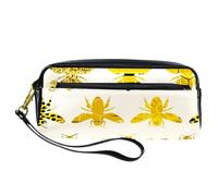 Pencil Case, Seamless Bumble Bees Pattern Pen Bag Pouch PU Leather Stationery Pouch with Zipper for Boys Girls School & Office Supplies