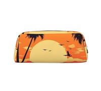 Pencil Case Silhouette summer beach Leather Pencil Pouch Portable Stationery Organizer Pencil Holder Makeup Bag with Zipper Closure