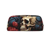 Pencil Case Skull image poster Leather Pencil Pouch Portable Stationery Organizer Pencil Holder Makeup Bag with Zipper Closure