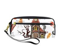 Pencil Case, Spooky Castle Dead Tree Spiderweb Pen Bag Pouch PU Leather Stationery Pouch with Zipper for Boys Girls School & Office Supplies