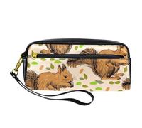 Pencil Case, Squirrels with Nuts Pen Bag Pouch PU Leather Stationery Pouch with Zipper for Boys Girls School & Office Supplies