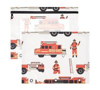 Pencil Case Sturdy 3 Hole Pocket for 3 Rings Binder 2 Pack Students Class Firefighter Fire Truck White