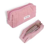 Pencil Case - Stylish Corduroy Pencil Pouch for School and College, Large Capacity Stationery Bag, Multi-Purpose Makeup Bag with Durable Zip Closure, Cute Pink Pencil Case, Pen Pouch