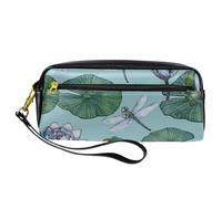 Pencil Case, Summer Frog Water Lilies and Dragonfly Pen Bag Pouch PU Leather Stationery Pouch with Zipper for Boys Girls School & Office Supplies