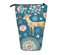 Pencil Case Telescopic design Pen Pouch Portable Makeup Bag for Boys Girls | Cartoon Deer Flower Printed Pop Up Pencil Bag Standing Desk Organizer For School Office