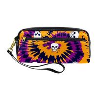 Pencil Case, Tie Dye Spiral with Skull Pen Bag Pouch PU Leather Stationery Pouch with Zipper for Boys Girls School & Office Supplies