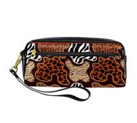 Pencil Case, Tiger Stripes Leopard Spots Skin Pen Bag Pouch PU Leather Stationery Pouch with Zipper for Boys Girls School & Office Supplies