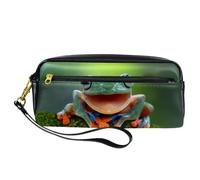 Pencil Case, Tree Frog Laughing Pen Bag Pouch PU Leather Stationery Pouch with Zipper for Boys Girls School & Office Supplies