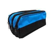 Pencil Case Triple Zip Rectangular Pencil Case Three Pocket Pencil Holder Durable Polyester Material Compact Design Black Blue Red Purple School Students Artists Professionals (Blue)